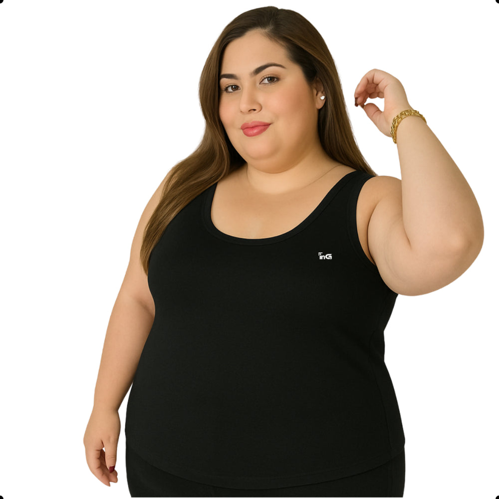 Regata Feminina Plus Size Lisa – Alça Larga e Viscose Premium | inG Brasil