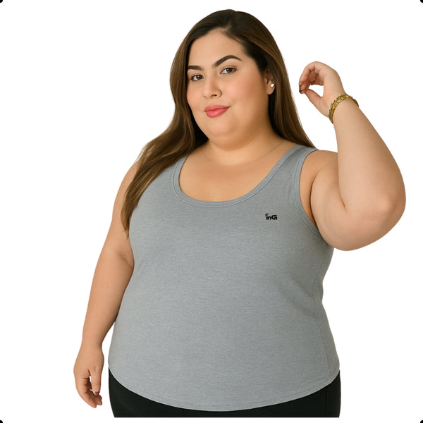 Regata Feminina Plus Size Lisa – Alça Larga e Viscose Premium | inG Brasil